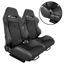 2 X TANAKA BLACK PVC LEATHER & BLACK SUEDE RACING SEATS RECLINABLE FITS CAMARO picture