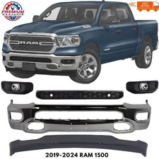 Front Bumper Face Bar Chrome & Fog Lights Assembly Kit For 2019-2024 RAM 1500 picture