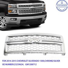Front Grille Honeycomb Grill For 2014-15 Chevrolet Silverado 1500 Chrome Silver picture