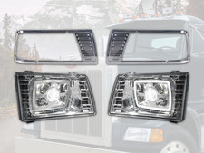 LED Headlight & Chrome Bezel Set For Peterbilt 375 377 LH RH Assembly Pair picture