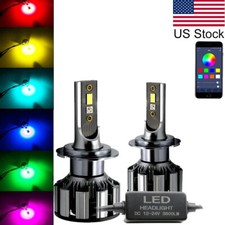 2pcs H7 RGB LED Multicolor Headlight High Low Beam DRL Bulbs Phone Control picture