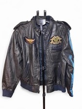 Vintage 80s 90s Members Only Black Leather Jacket SZ 44 LG Custom Harley Patches picture