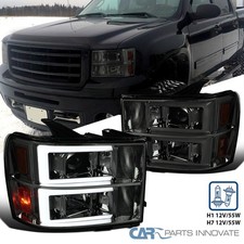Fits 2007-2012 GMC Sierra 1500 2500HD LED Bar Smoke Projector Headlights Lamps picture