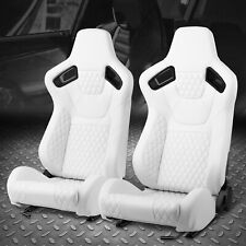 Pair of Universal White Vinyl & Stitching Adjustable Reclinable Racing Seats picture