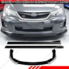 For 11-14 Subaru WRX STI CS2-Style JDM Glossy Blk Front Bumper Lip + Side Skirt picture