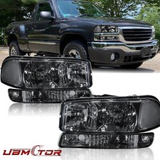Smoke Lens Clear Corner Headlights Front Lamps For 1999-07 GMC Sierra 1500 Yukon picture