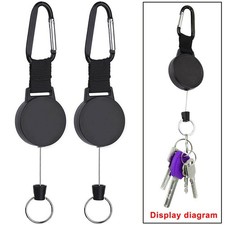 2X NEW Retractable Key Tool Reel Holder Steel Clip Chain Belt Heavy Duty Split picture