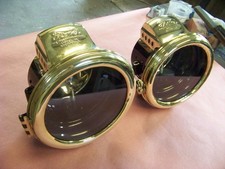 Carbide Headlight Set, John Brown #16, Black & Brass, Ford Script, Model T, picture