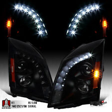 Black Smoke Fit 2008-2014 Cadillac CTS Projector Headlights Lamps w/ LED Strip picture