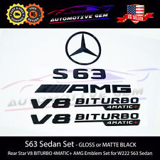 S63 SEDAN AMG V8 BITURBO 4MATIC+ Rear Star Emblem Black Combo Set Mercedes W222 picture