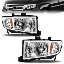 Headlights Headlamps Assembly For 2006-2014 Honda Ridgeline Chrome Amber Pair picture
