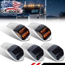 5PCS Smoked Lens Amber LED Cab Roof Marker Lights Chrome For Kenworth Peterbilt picture