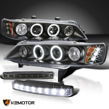 Fits 1994-1997 Honda Accord Black LED Halo Projector Headlights+8-LED Fog Lamps picture