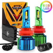 AUXBEAM H11 H9 RGB LED Headlight High/Low Beam Bulbs 6500K White+RGB Remote 2PCS picture