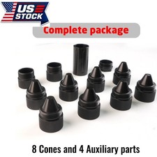 12pc Black Aluminum Lug Nut Cone Cover Caps 1.375-24 Thread Semi Truck Trim Kit picture