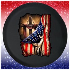 Funny Spare Tire Cover American Flag Jesus Cross Fits Jeep Camper RV picture