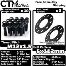 2x 5mm Thick 5x112 66.56mm CB Wheel Spacer 12x1.5 Black Bolt Fit Mercedes Wheel picture