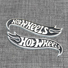 Pair Silver Black Hot Wheels Side Fender Lid Hood Badge Hotwheels Decal Emblem picture