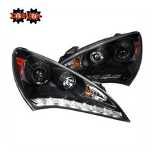 For  10-12 Hyundai Genesis Coupe Black Projector Headlight w/LED Strip DRL picture