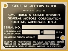 1947-52 GMC Truck Blue Chip Door/Dash GVWR Trim ID Plate ***STAMPED w/ Ur Info picture