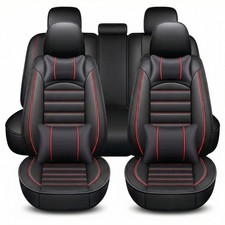 Luxury Leather Car Seat Covers Full Set 5 Seat Cushion Protector Universal picture
