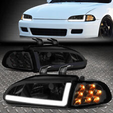[LED DRL]FOR 92-95 HONDA CIVIC 2/3DR SMOKED HOUSING HEADLIGHT AMBER SIGNAL LAMPS picture