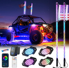 2PCS 4FT Whip Light and 4PCS Rock Light Combo Kit with Spring Base, Switch, App picture