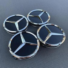 4x 75mm Mercedes-Benz Black Silver Wheel Center Caps Hub Caps Replacement Set picture