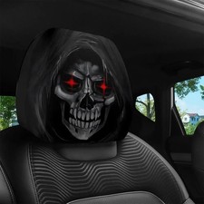 2PCS Halloween Horror Car Headrest Covers Universal Elastic Skull Face Seat Prot picture