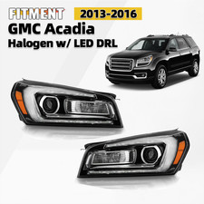 For 2013-2016 GMC Acadia Halogen Headlight w/ LED DRL Projector Left+Right Pair picture