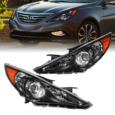 Pair Black Housing Headlights Assembly For 2011-2014 Hyundai Sonata Front Lamps picture