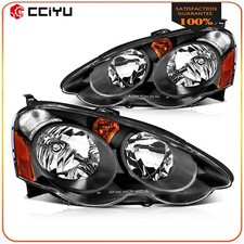 2Pcs Pair Headlights Assembly Fits 2002-2004 Acura RSX (DC5) Black Amber Set picture