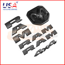 5PC Set For 2019-2023 RAM 1500 Door Grille Tailgate 4X4 Emblem Badge Matte Black picture
