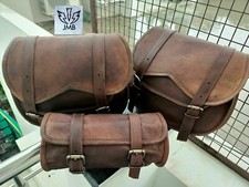 Hi-Quality Vintage Leather Motorcycle 3 Saddle Bag Brown Side Bag Panniers Pouch picture