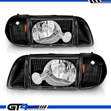 Fit 1987-1993 Ford Mustang Black Headlights + Corner Parking Lights 6pcs Set picture