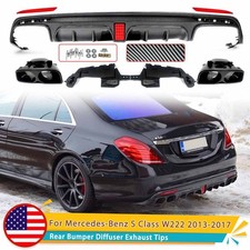 For Mercedes Benz W222 S550 S63 2013-2017 Rear Diffuser w/LED Light + Exhuast picture