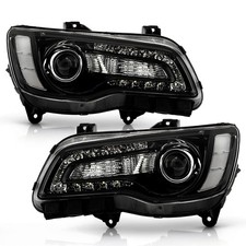 Pair Black LED DRL Projector Headlights for 2011-2023 Chrysler 300 w/ Bulbs picture