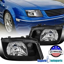 Fits 1999-2005 VW Jetta Bora Replacement Black Headlights Front Headlamps Pair picture