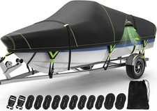  1200D Heavy Duty Waterproof V-Hull Boat Cover, 22-24ft Trailerable with Night S picture