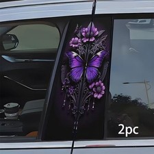2 pcs Purple Butterfly Waterproof Car B-pillar Stickers Middle Pillar Stickers picture