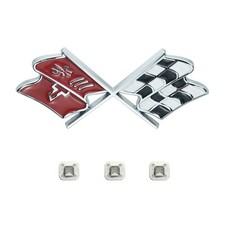 1x Chrome Red Front Nose Hood Cross Crossed Flags Emblems 1968-1972 Corvette C3 picture