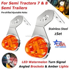 For Semi Tractors LED Watermelon Turn Signal Angled Brackets & Amber Lights 2Set picture