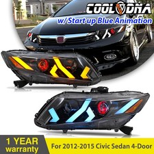 LH+RH Full LED Headlights For 12-2015 Honda Civic Sedan 12-2013 Coupe Devil eye picture
