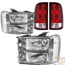 Headlight & Taillight For 2007-2013 GMC Sierra 1500 Chrome Housing White Corner picture
