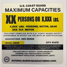 Custom Marine Boat Capacity Plate Replacement Decal Tag Sticker USCG 3M picture