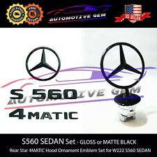 S560 4MATIC Rear Star Emblem Black Badge Logo Hood Ornament Mercedes W222 Sedan picture