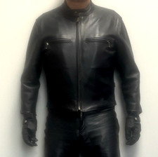 Hillside USA Thick Black Cowhide Leather CAFE Racer Jacket Size 40 picture