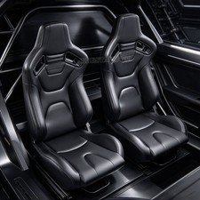Universal PVC Leather Reclinable Black Racing Seats Car Seats Pair ,Black Stitch picture