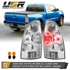 CLEAR LENS w/ RED LED Tail Light Set (L+R) For 05-15 Toyota Tacoma PickUp Truck picture