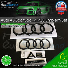 Audi A5 Sportback Front Rear Curve Ring Emblem Gloss Black Quattro Badge 4PC Set picture
